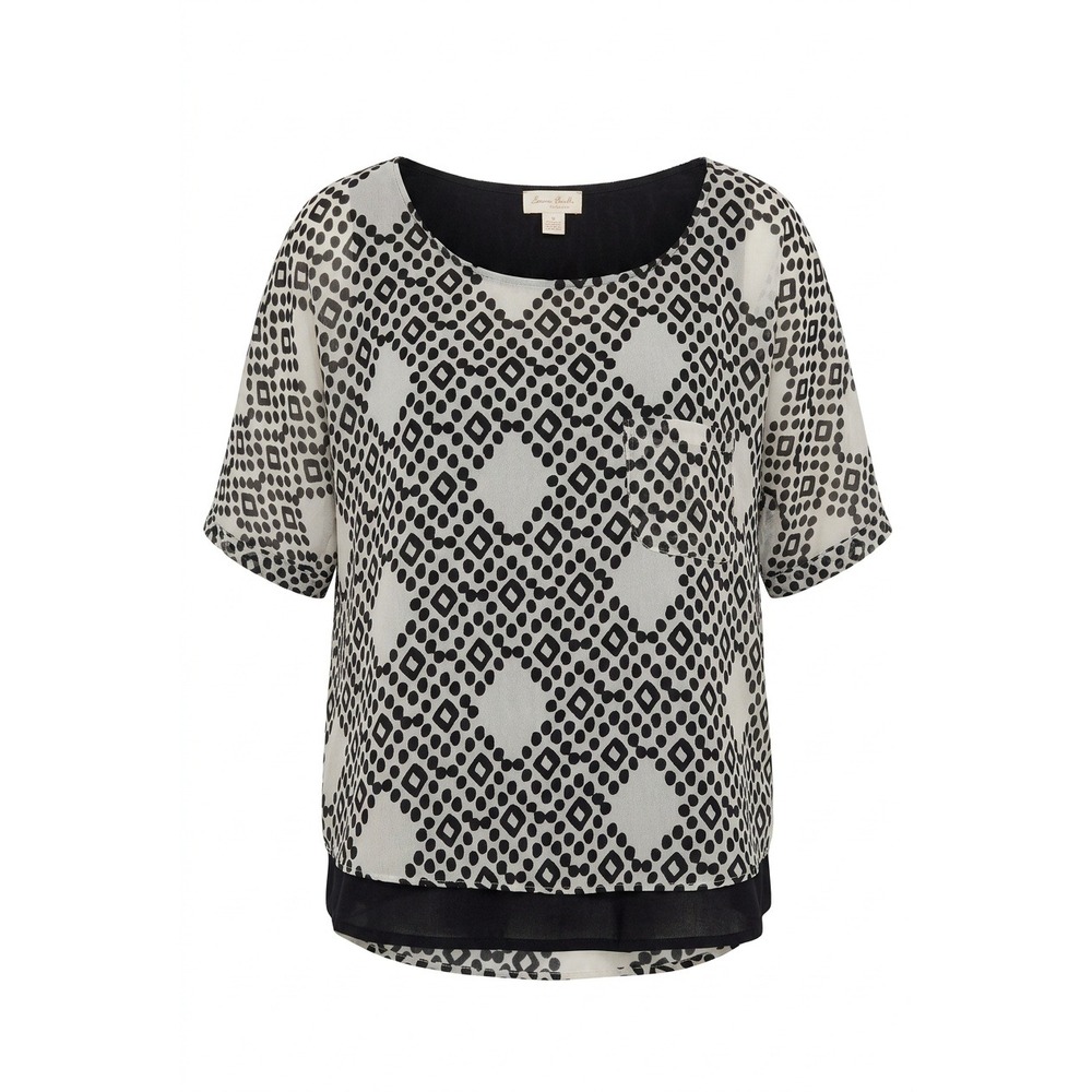 Meadow Rue Anthropologie Layered Geometric Print Blouse Black White Medium